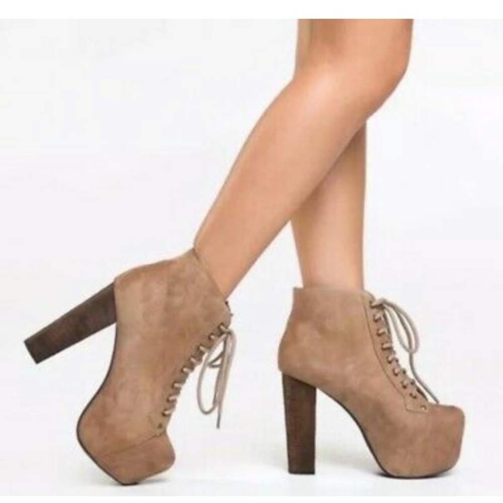 Jeffrey Campbell ‘Lita’ tan suede heeled boots
